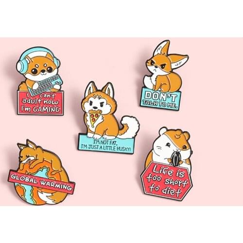 Creative Game Dog Metal Enamel Brooch Life is Short Cartoon Food Hamster Badge Cute Personality Lapel Backpack Jewelry Gift