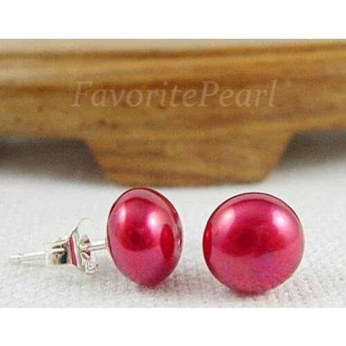 Favorite Pearl Earrings AAA 8-8.5mm Brighat Red Natural Freshwater Pearl Stud Earring Set Perfect Jewelry Charming Women Gift