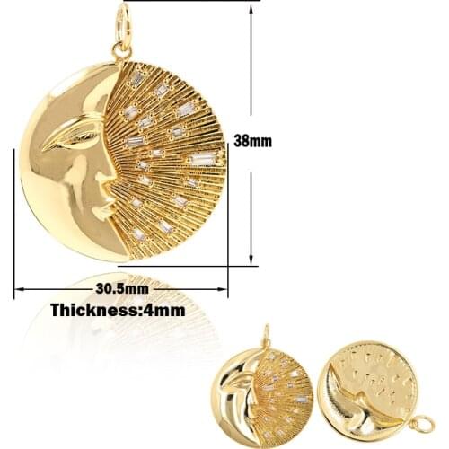 Moon Medallion Pendant Zircon Round Necklace Cosmic Charm DIY Jewelry Making Accessories 38x30.5x4MM