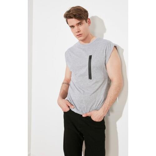 Gray Men 'S Cycling Neck Short Sleeve Pockets Singlet Holiday, Beach, Party, Casual Modern Fashion Casual