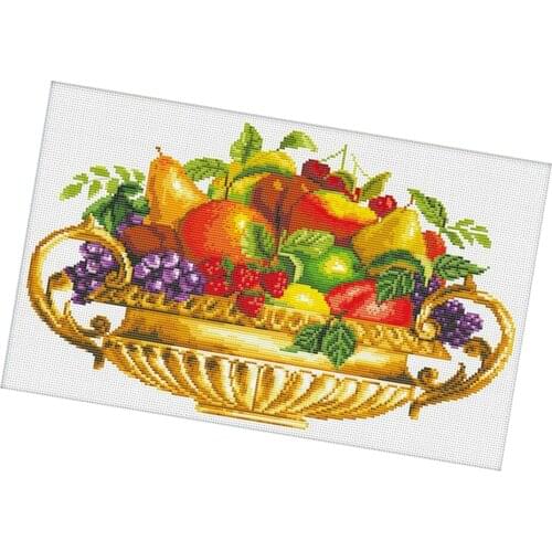 Cross Stitch Stamped Kit Pre-Printed Pattern Knitting Fruits, 11ct Aida Fabric