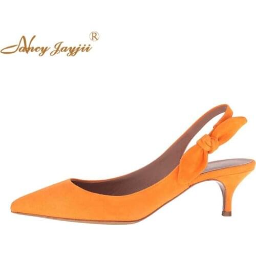 Nancyjayjii Solid Hot Yellow Kitten Heels Pointed Toe Slingbacks Butterfly Knot Elastic Strap Elegant Summer Party Women Shoes