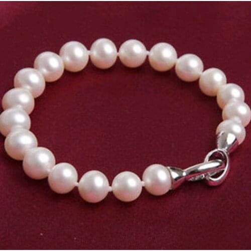 Natural fashion white freshwater cultured pearl 9-10mm round beads diy bracelets for women charms jewelry making 7.5-8inch BV339