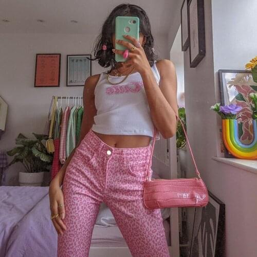 Robellii Autumn Long Pants Casual Printing Pink Jeans High Waist Streetwear Slim Women Trousers Drop Shipping