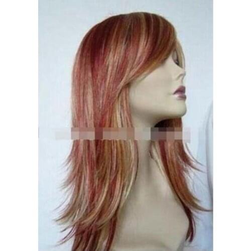 Wig Womens Long Dark Red Mix Blonde Cosplay Anti- Alice Hair wigs no lace front made wigs