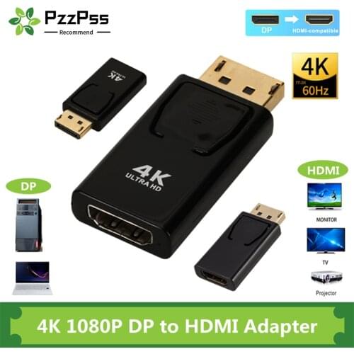 PzzPss 4K DisplayPort to HDMI Adapter Converter Display Port Male DP to HDMI Female HD TV Cable Adapter Video Audio For PC TV
