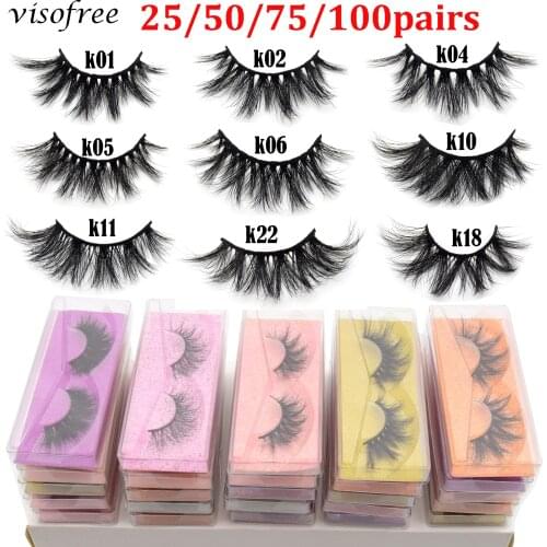 Visofree Eyelashes Wholesale 25/50/100pcs 6D Mink Lashes Natural False Eyelashes Long Set faux cils Bulk Makeup Wholesale Lashes