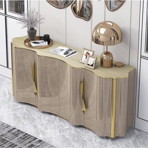 Hong Kong-Style Light Luxury Sideboards Cabinet Entrance Living Room Porch Decoration Storage Four-Door Tea Cabinet