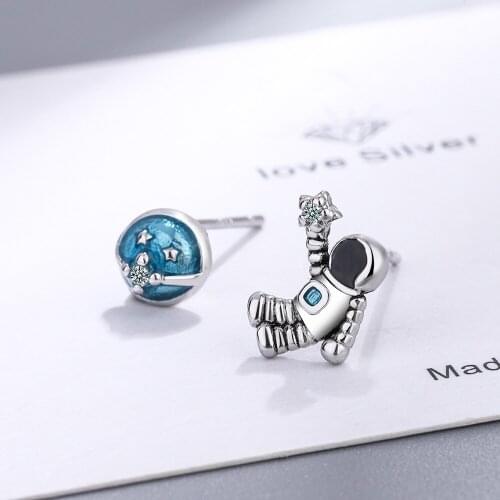 925 Sterling Silver Asymmetry Planet Charm Stud Earrings For Women Engagement Party Jewelry eh1414