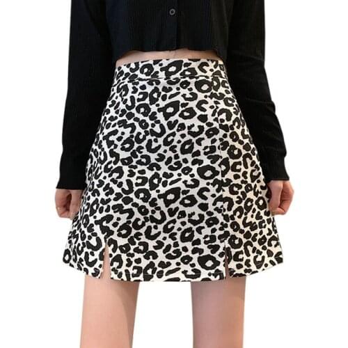 Spring Summer Women Leopard Print High Waist Thin A-line Skirt Bag Hip Skirt