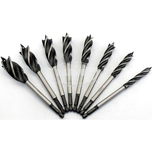 1/4" Shank Twist Auger Drill Bit Wood Quad Fluted Spiral Groove 10mm -12-mm-20mm- 25mm