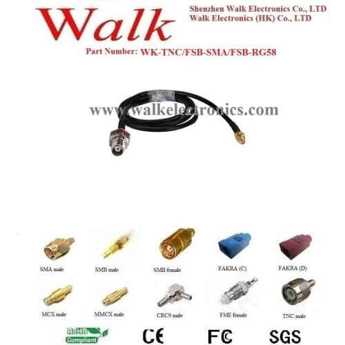 TNC female SMA female rg58 cable, TNC SMA rg58 cable, TNC connector rg58 cable
