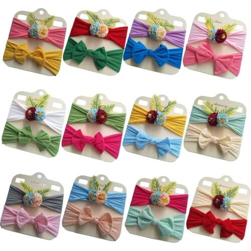 Yundfly 2PCS Newborn Toddler Baby Girls Headwraps Bows Flower Knot Nylon Turban Headband Hair Accessories Birthday Gifts Sets