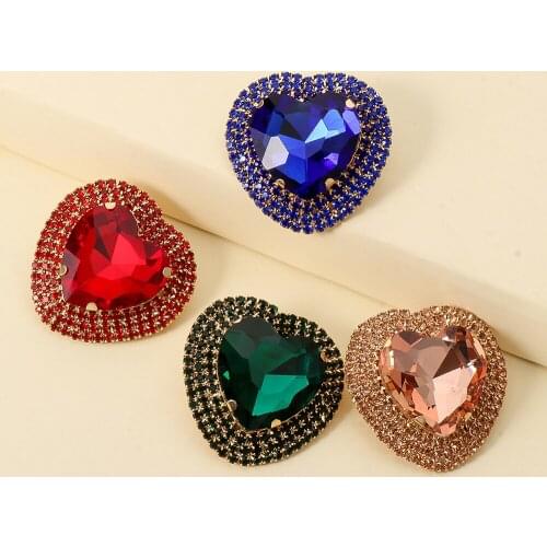 Juran Baroque Full Stone Crystal Metal Multicolored Stub Earrings Heart Shape Wedding Earrings for Women