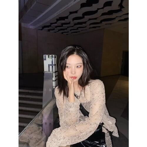 Woven hollow blouse irregularly fluttering wide loose and thin sun protection shirt hot girl blouse women