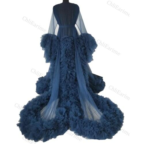 Ladies Dressing Gown Perspective Sheer Long Tulle Robe Puffy Pregnancy Photoshoot