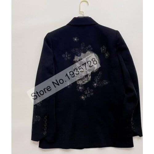 Ladies High-end Acetate Blend Rhinestone Patchwork Long Sleeve Blazer Top