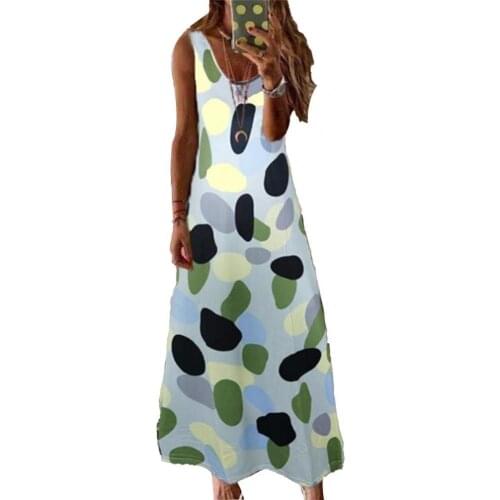 2021 Simple Sleeveless Women Dress Wear-resistant Skin-friendly Printed Polyester Sex Loose Polka Dot Summer Dress for Home