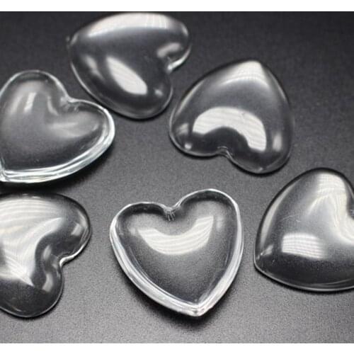 20 Transparent Clear Love Heart Dome Flatback Glass Cabochon 25mm