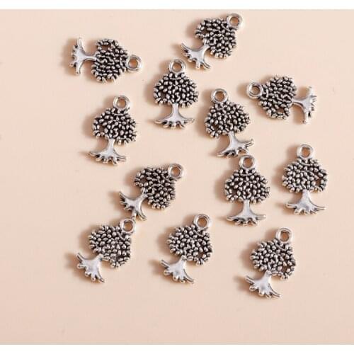 50pcs 8*13mm Vintage Antique Silver Natural Tree Charms DIY Fit Necklaces Pendants Earrings Handmade Jewelry Making Fingings