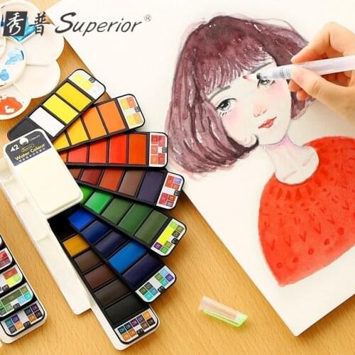 Superior 18/25/33/42 Colors Portable Solid Watercolor Paint Set With Water Brush Pen Watercolor Pigment For Draw Art Supplies