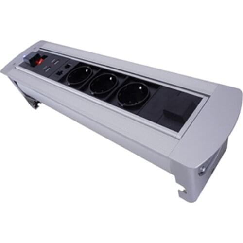 Automatic Electric Flipping Socket Rotate 180 degree Hidden Plug Power 3 EU Power outlets+ 2 RJ45 Network+2 USB Charging+ Switch