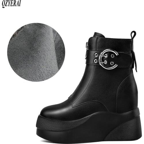 New Winter shoes natural Genuine leather boots women bottom of the thick Warm fur Female boots 100% cowhide Chelsea snow boots