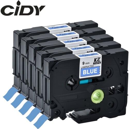 Cidy 5pcs compatible P-touch TZe label tape tz525 tze525 tze 525 tze-525 tz 525 tz-525 white on blue for brother
