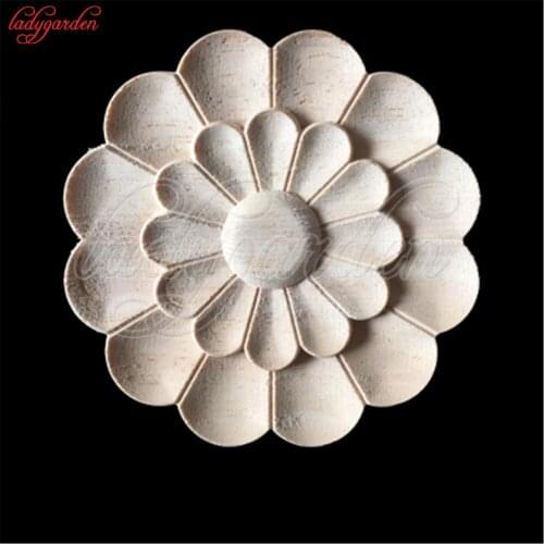 4CM Floral Wood Carved Decal Corner Appliques Frame Bed Furniture Cabinet Decorative Wooden Crafts Decorative Wood Appliques