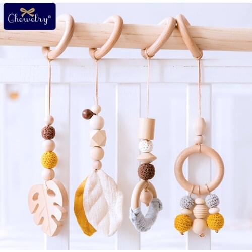 Kids Rattle Toys for 0-12 Months Nordic Baby Gym Play Nursery Sensory Ring-pull Teether Toy Stroller Wooden Pendant Toys