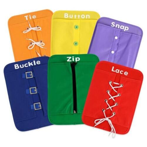 6pc Kid Early Development Education Kit Button Snap Buckle Zip Lace For Kindergarten School Children Learn To Dress Tie Shose
