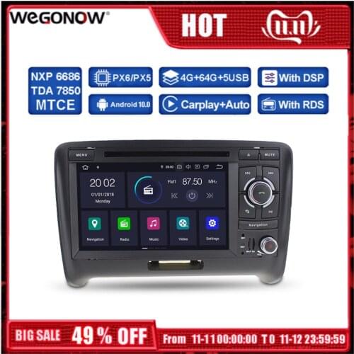 DSP IPS PX6 Android 10 4GB RAM 64GB ROM Car DVD Player GPS map Bluetooth 5.0 RDS Radio wifi MIC For Audi TT 2006 -2014 2015
