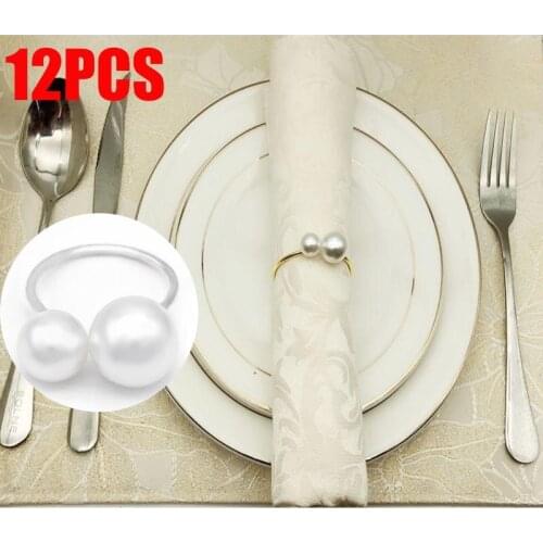 Elegant Pearls Napkin Rings Gold Christening Bangle Metal Napkin Holder Wedding Gift Bridal Shower Decor Party Supplie 12pcs/lot