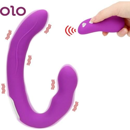 OLO Lesbian Strap on Double Penetration Dildo Clitoris Stimulator Dildo Vibrator Strapless Strapon for Woman Anus Massage