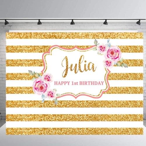Golden stripes backdrop baby shower 1st birthday party banner photography background flower table decoration supplies b417