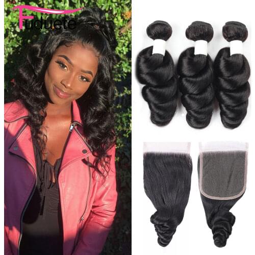Fuduete 4x4 5x5 6x6 Closure And Bundles Peruvian Hair Loose Wave Bundles With Closure Remy Hair Extensions Huamn Hair Free Part