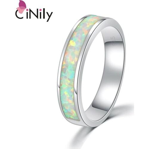 CiNily Plain White Fire Opal Stone Couples Lovers Rings Silver Plated Wedding Bands Minimalist Jewelry Best Gift Women Men Girls