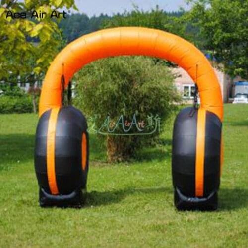 Customized yellow inflatable headset model,earphone replica,headphone/earphone entrance with free standing for promotion