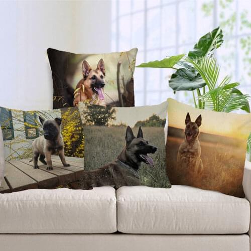XUNYU Cushion Cover 45x45cm Cute Belgian Malinois Pillow Cover Linen Printing Throw Pillowcase Home Decorative Pillowcase A0089