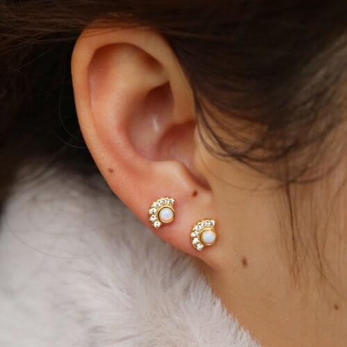 Geometric minimal delicate girl studs 925 sterling silver cz opal stone lovely small tiny earring