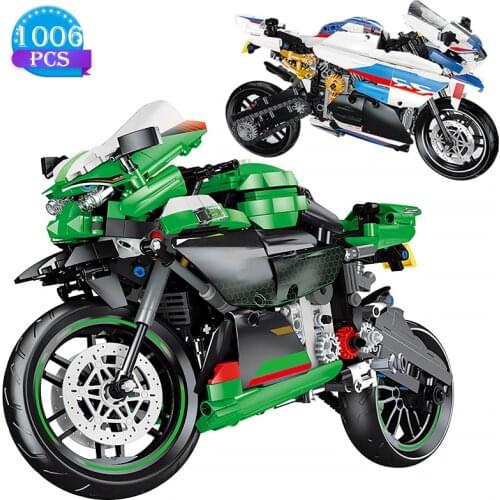 New Motorcycle Racing Track Locomotive Creative Assembly Diy Building Block Model Childrens Toys Boys Birthday Gifts
