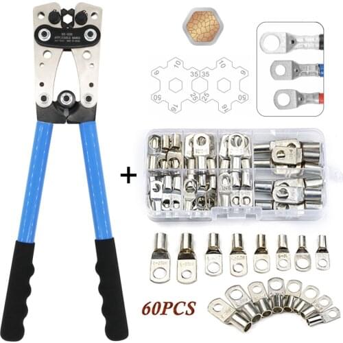 Crimping Pliers 6-50mm2 AWG 22-10 Ring Terminals Wiring Pliers Bare Cable Battery Terminals Soldered Connectors Kit HX-50B