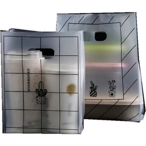 50Pcs/Lot Plastic Shopping Packaging Bags With Handles Gifts Pouches Plaid Striped Clothes Food Milk Tea Packing Shoes Wedding