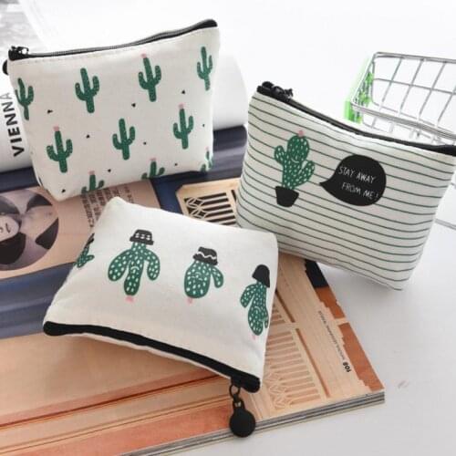 Mexican Theme Party Gift Canvas Coin Purse Cactus Print Pouch zipper pocket children kids cartoon wallet candy bag white green