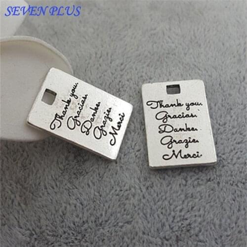 High Quality 20 Pieces/Lot 14mm*21mm Antique Silver plated Letter Engraved Words Thank You Charm Pendant