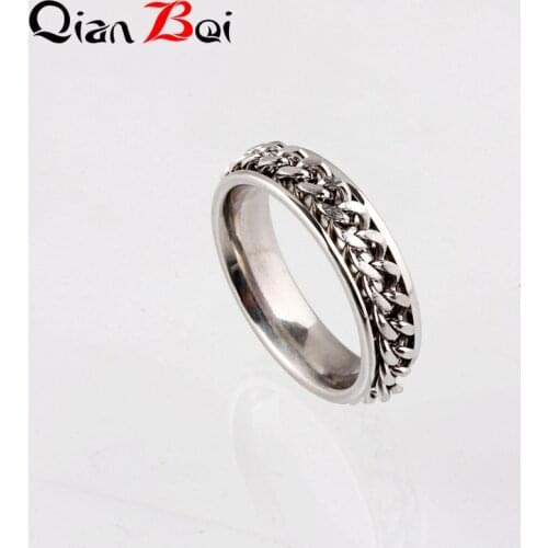 QianBei Rotatable Chain Men Rings Stainless Steel Spinner Reliever Stress Jewelry Silver Color For Unisex