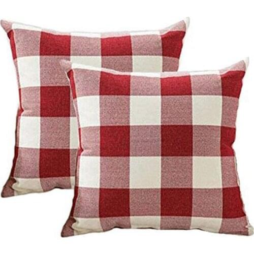 Christmas Throw Pillow Covers 18x18 Inch Red White Buffalo Check Plaid Cushion Case Cotton Linen Farmhouse Decorative for Sofa