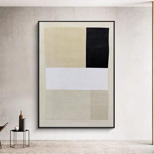 Hand Painted Abstract Oil Painting On Canvas Black White Minimalist Style Geometric Modern Wall Art Decorative For Living Room