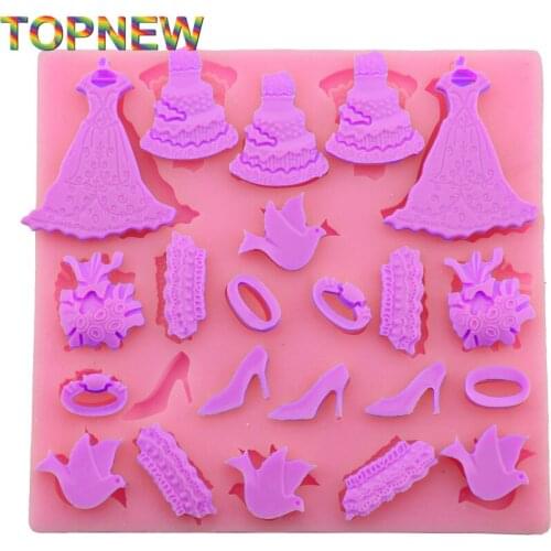 DIY Wedding Dress Rings Silicone Mold Fondant Cake Decorating Baking Tools