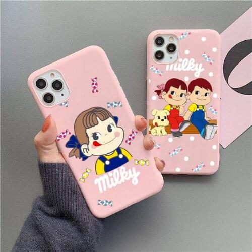 Peko Milky Girl Boy Phone Case For iphone 12 11 Pro Max Mini XS 8 7 6 6S Plus X SE 2020 XR Matte Candy Pink Silicone cover